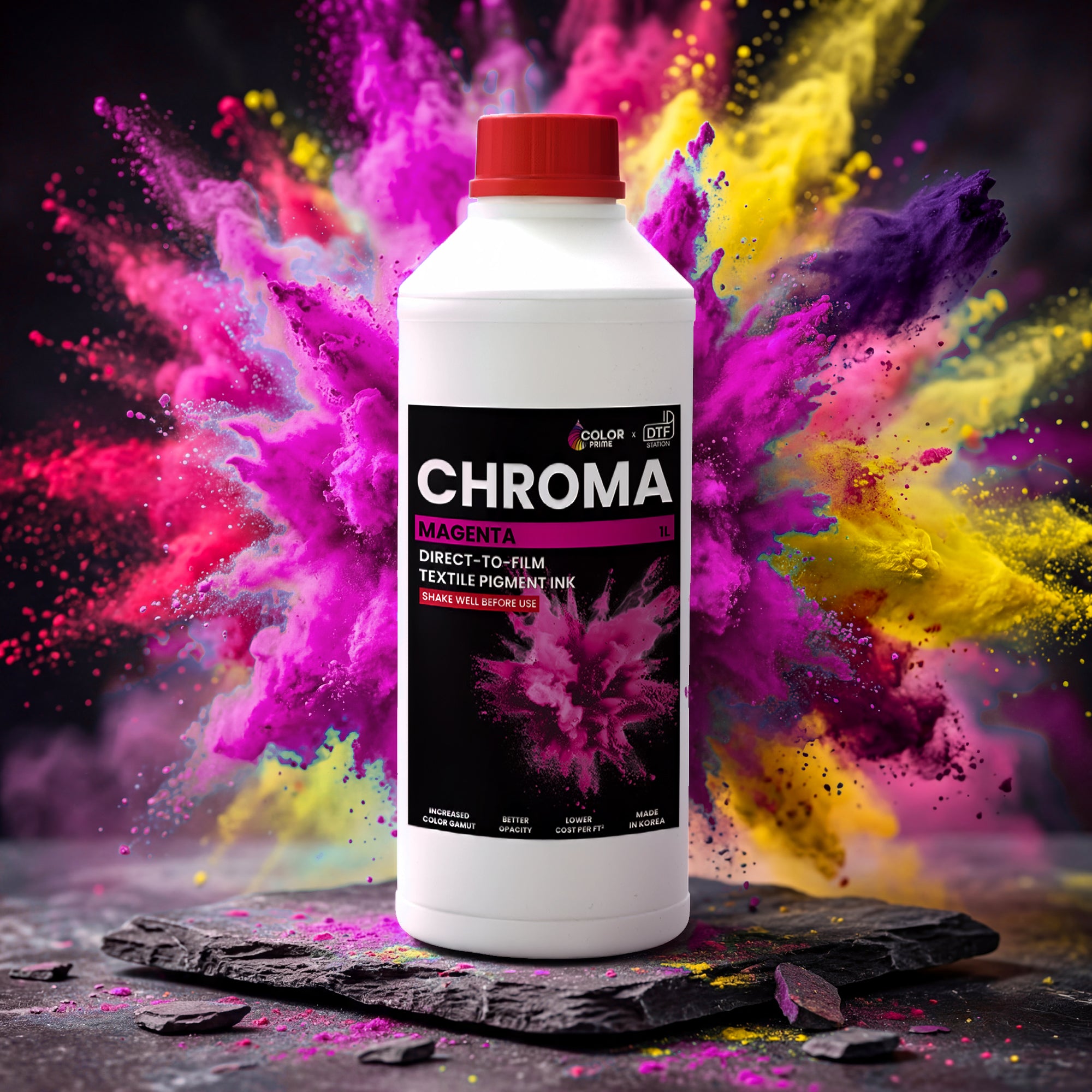 Color Prime Chroma DTF Ink (1 Liter) | Wide Gamut DTF Ink for Epson i1600 & i3200 Printers