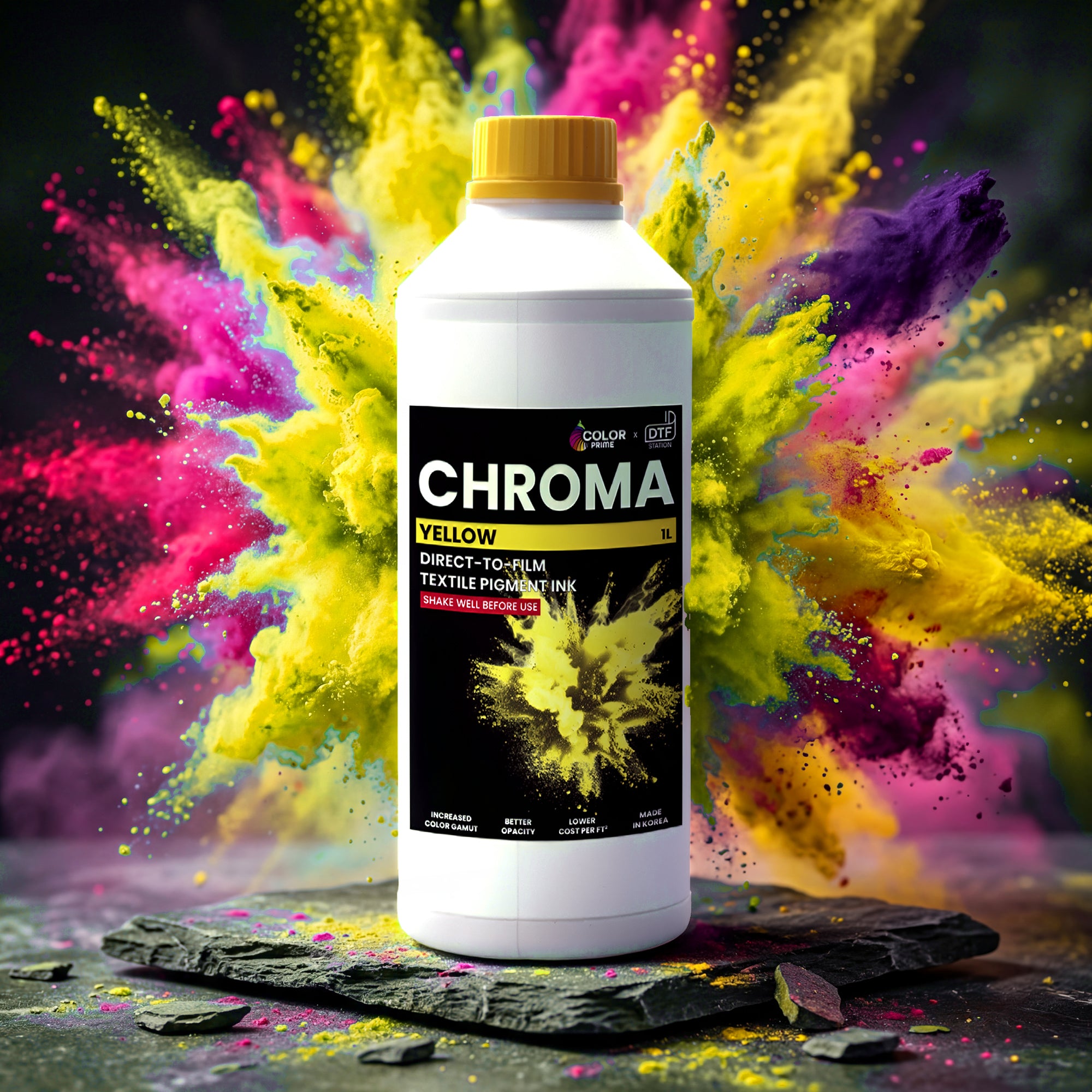 Color Prime Chroma DTF Ink (1 Liter) | Wide Gamut DTF Ink for Epson i1600 & i3200 Printers